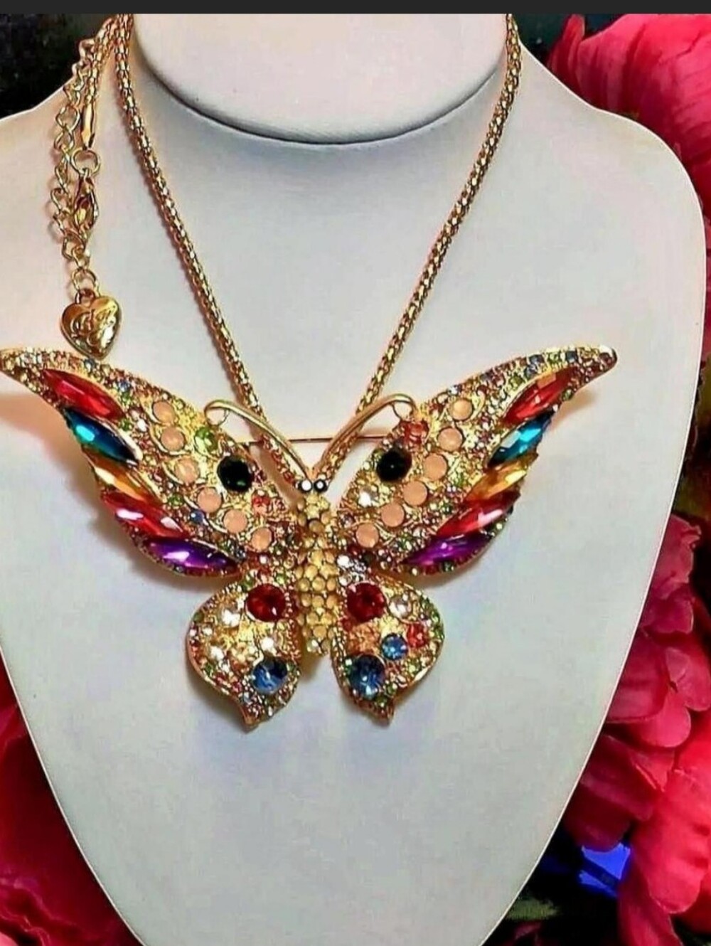 Betsey Johnson Convertible Vibrant  Rhinestone Butterfly Brooch Or Necklace